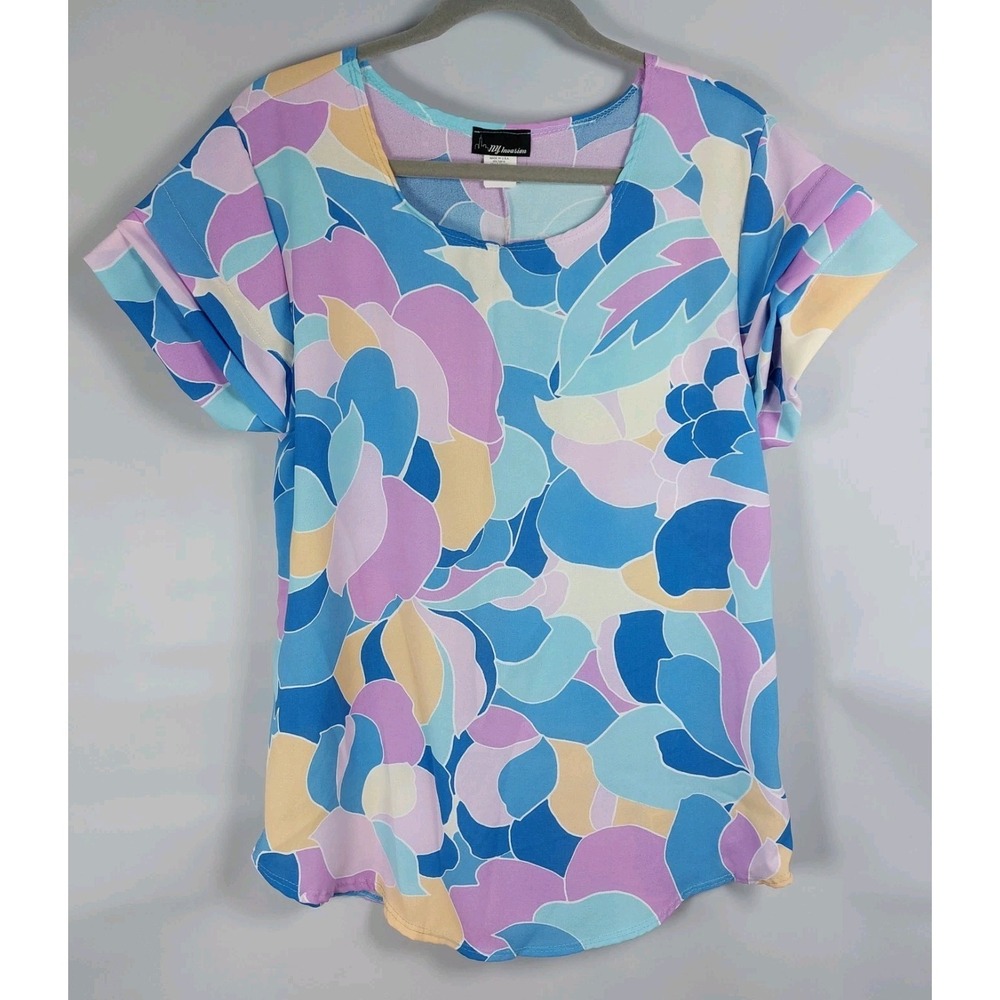 NY Invasion Geometric Pastel Blouse Womens 1X (Fits Medium)  Flowy NWO Tags